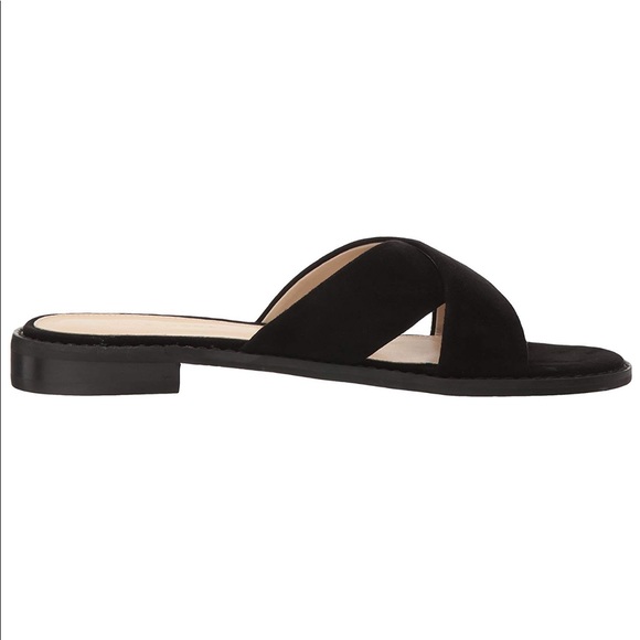 Black Crossover Strap Genuine Leather Slide Sandal - Picture 5 of 5